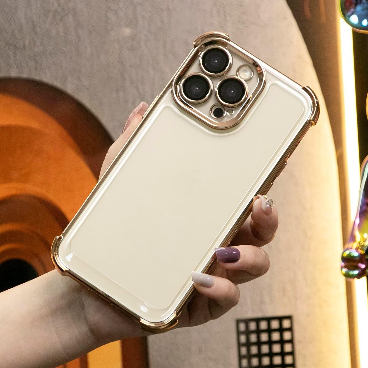 Luxury Plating Four Corners Shockproof Clear Case For iPhone 16 15 14 13 12 11 XR XSMax X/XS Transparent Built-in Camera Protector Hard Acrylic Bumper Armor Full Cover