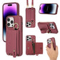 For iPhone 16ProMax 16 15 14 13 12 11 Leather Phone Case with Double Folding Wallet Lanyard, Anti-Fall Card Slot Wristband Ring Kickstand Shockproof Business Hard Full Cover
