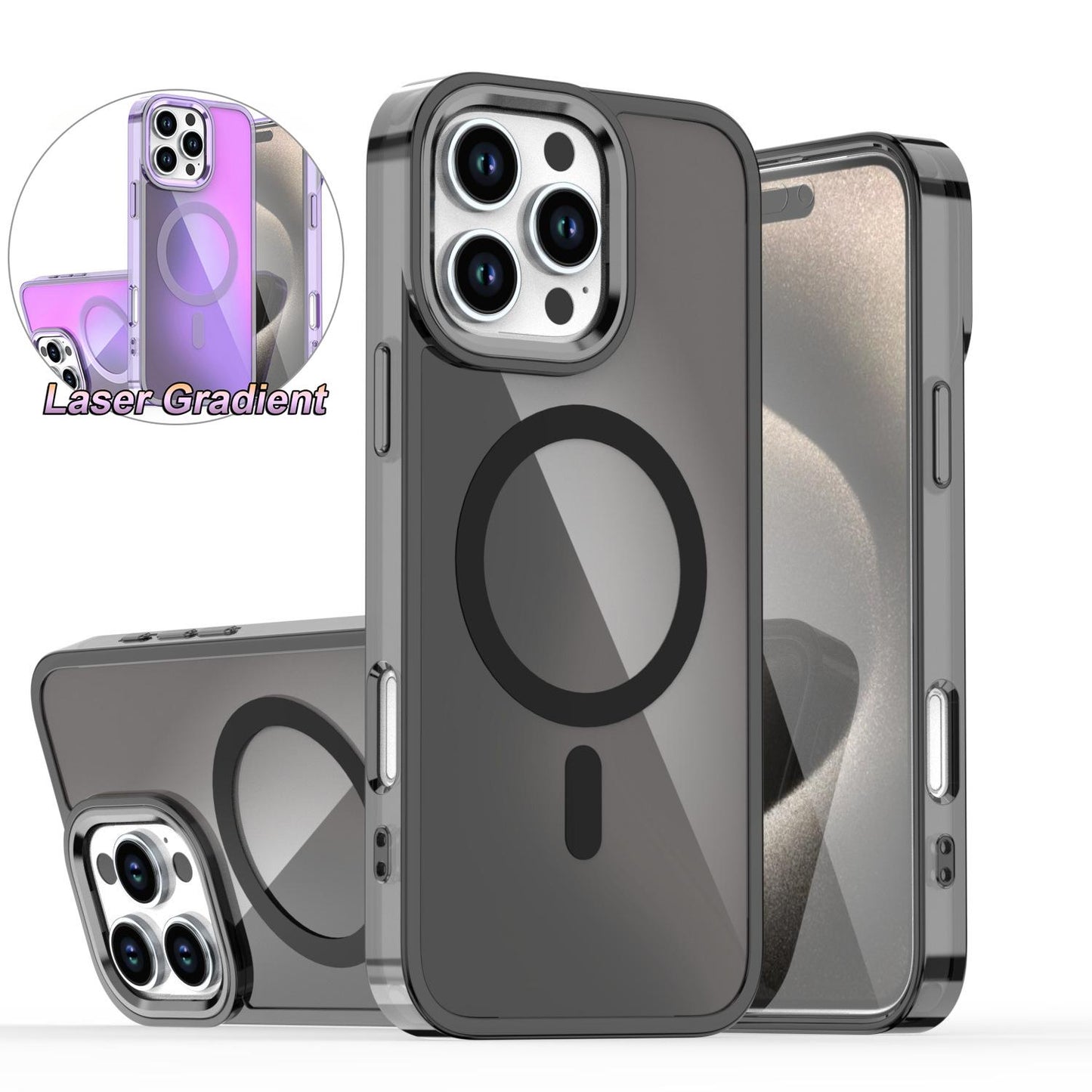 Slim Laser Gradient Chameleon Strong Magnetic For Magsafe Wireless Charging Phone Case For iPhone 16 15 14 13 12 11 Pro Max Plus Metal Frame TPU Acrylic Shockproof Hard Full Cover
