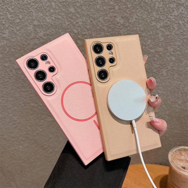 For Samsung S25Ultra S25 S24 S23 Phone Case, Luxury Slim Fine Line Magnetic Matte Leather Emboss Pattern Len Protection Shockproof Hard Full Cover