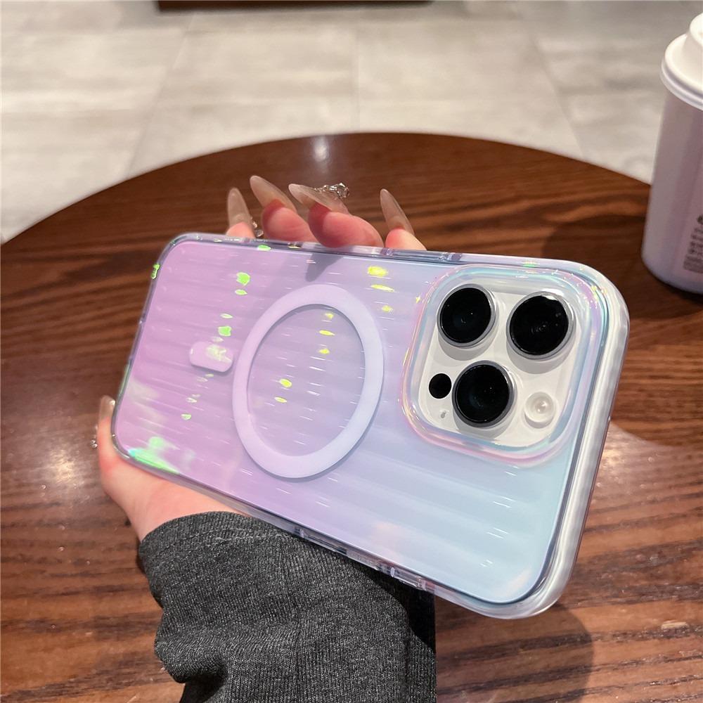 Transparent Gradient Corrugated Grille Suitcase Strong Magnetic Hard Polycarbonate Shockproof Phone Case with Bumper Strip for iPhone 16ProMax 16 15 14 13 Matte Frozen Fog Full Cover