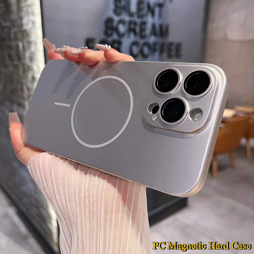 Slim Matte Fine Ring Metallic Glossy Strong Magnetic PC Phone Case For iPhone 16ProMax 16 15 14 13 12 11 Hand Feel Hard Full Cover