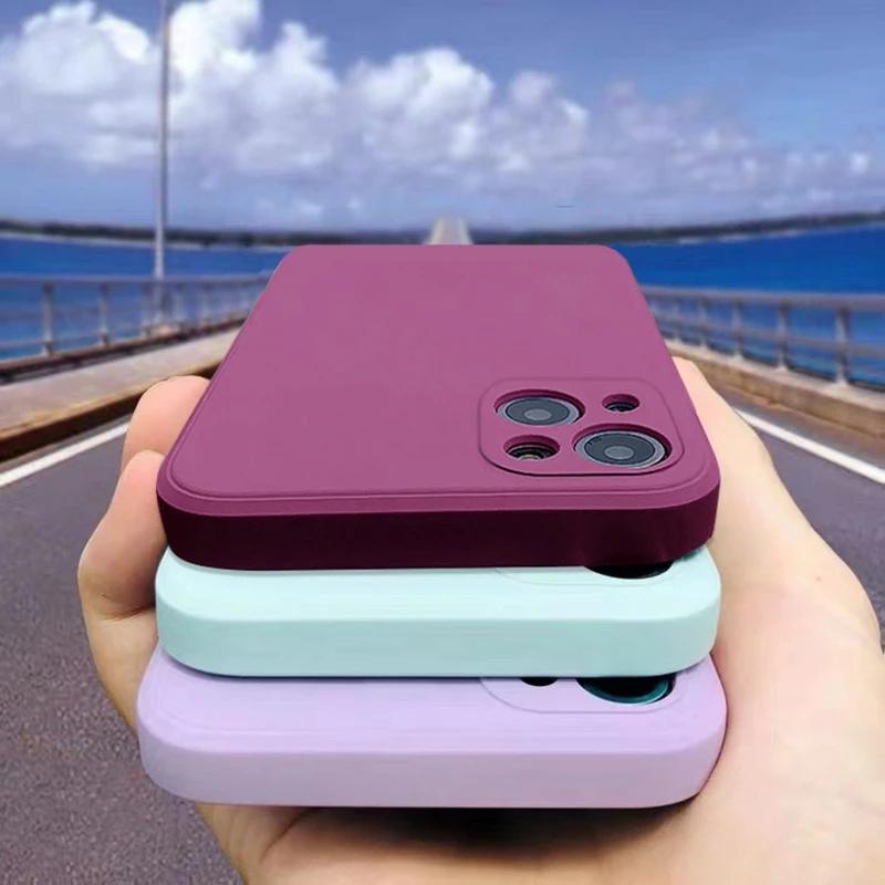 Slim Thin Luxury Square Liquid Soft Silicone Case For iPhone 16 15 14 Pro Max Protective Shockproof Back Cover with Microfiber Lining