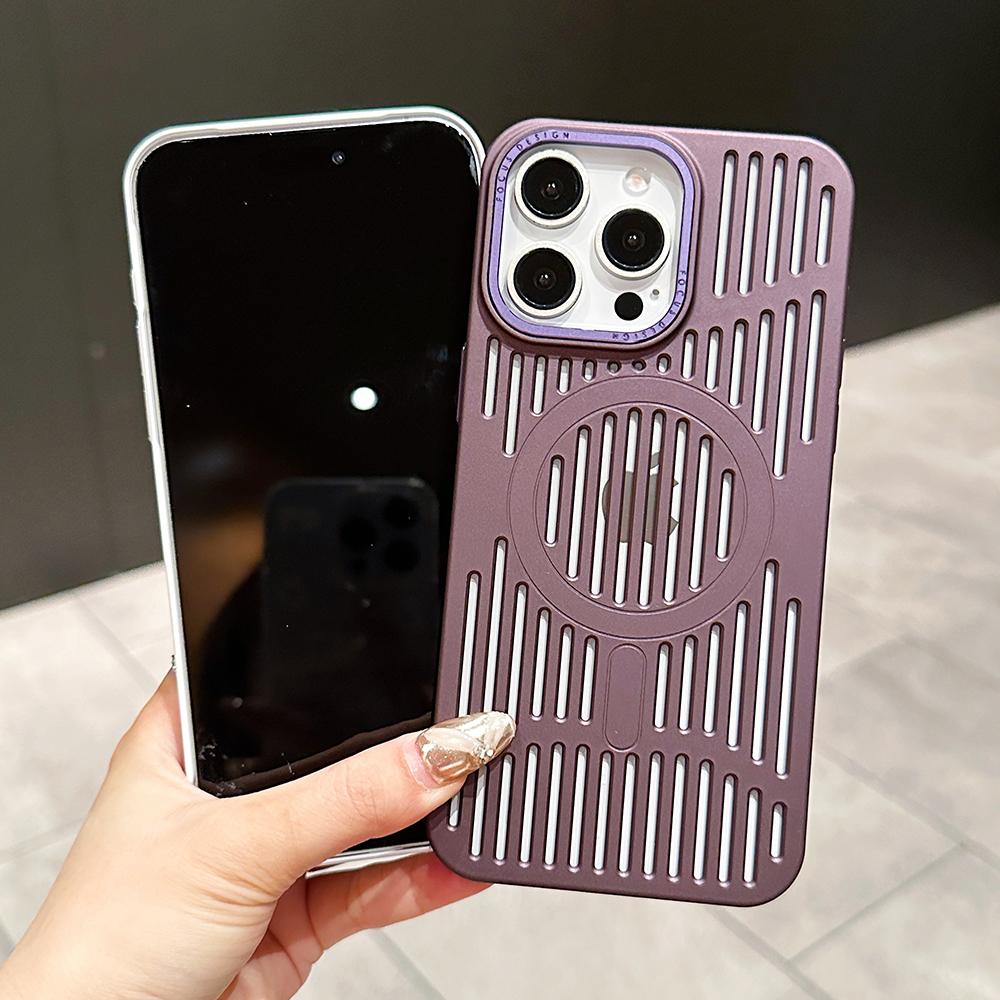For iPhone 16ProMax 16 15 14 13 12 Plus Pro Max Phone Case, Hollow Out Matte Cooling Magnetic PC Ultra Light, Heat Dissipation Metal Lens Protection Soft Full Cover
