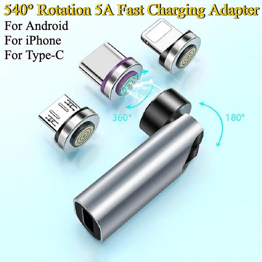 540° Degree Rotating Magnetic Wire PD 5A Fast Charging Adapter For Mobile Phone Accessories, Type-C Data Transmission Connector