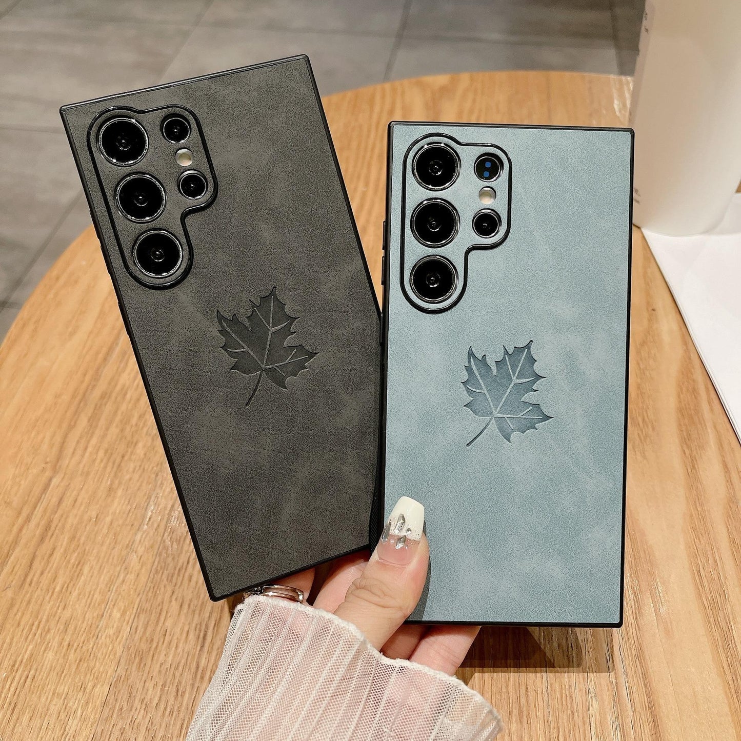 For Samsung S25Ultra S25Edge S24 S23 S22 S21 Note20 A16 A26 A36 A55 A56 Case, Maple Leaf Pattern Matte Suede Leather Shockproof Hard Phone Case