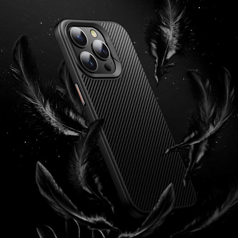 Carbon Fiber Pattern Slim PC Business Men Strong Magnetic Phone Case For iPhone 16ProMax 15 14 13 12 Skin Feel Bumper Shockproof Hard Full Cover