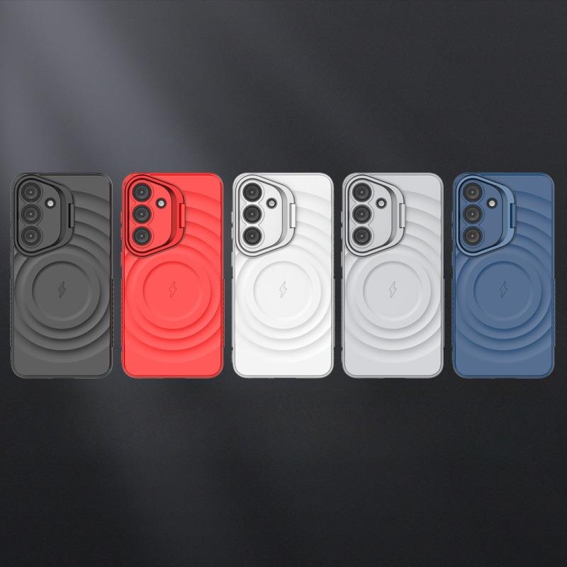Matte Ripple Pattern Magnetic Phone Case with Camera Kickstand For Samsung S25Ultra S25Plus S25 Skin Feel Shockproof Soft Full Cover