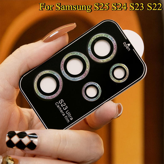 Glitter Camera Lens Protector Case 9H Tempered Glass Films Military-Grade Protection For Samsung S25 S24 S23 S22