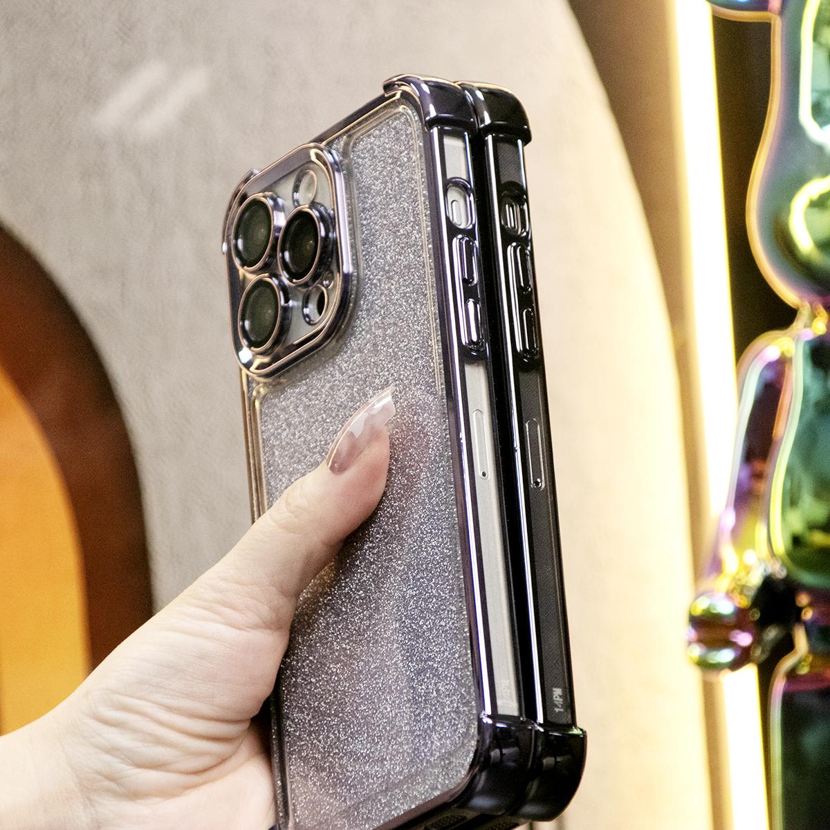 Glitter Clear Four Corners Anti Fall Transparent Plating Phone Case For iPhone 16 15 14 13 12 11 XR XSMax X/XS Built-in Camera Protector Hard Full Cover