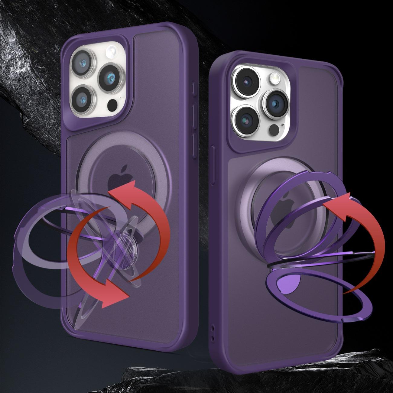 Slim PC Strong Magnetic Phone Case with 360 Rotating Metal Kickstand For iPhone 16ProMax 15 14 13 12 11 Skin Feel Bumper Shockproof Hard Full Cover