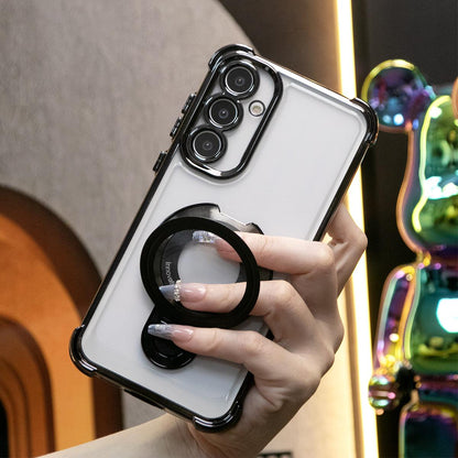 Luxury Plating Four Corners Shockproof Clear Case With Magnetic Stand For iPhone 16 15 14 13 12 11 XR XSMax X/XS Transparent Hard Acrylic Hybrid Bumper Hard Full Cover
