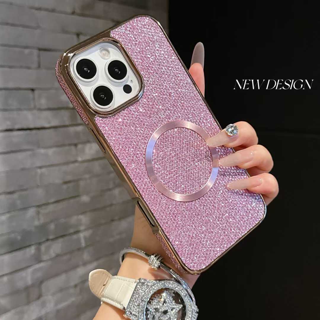 For iPhone 16ProMax 16 15 14 13 12 11 Phone Case, Luxury Slim Glitter Magnetic Pattern Plating Matte Leather Len Protection Shockproof Hard Full Cover