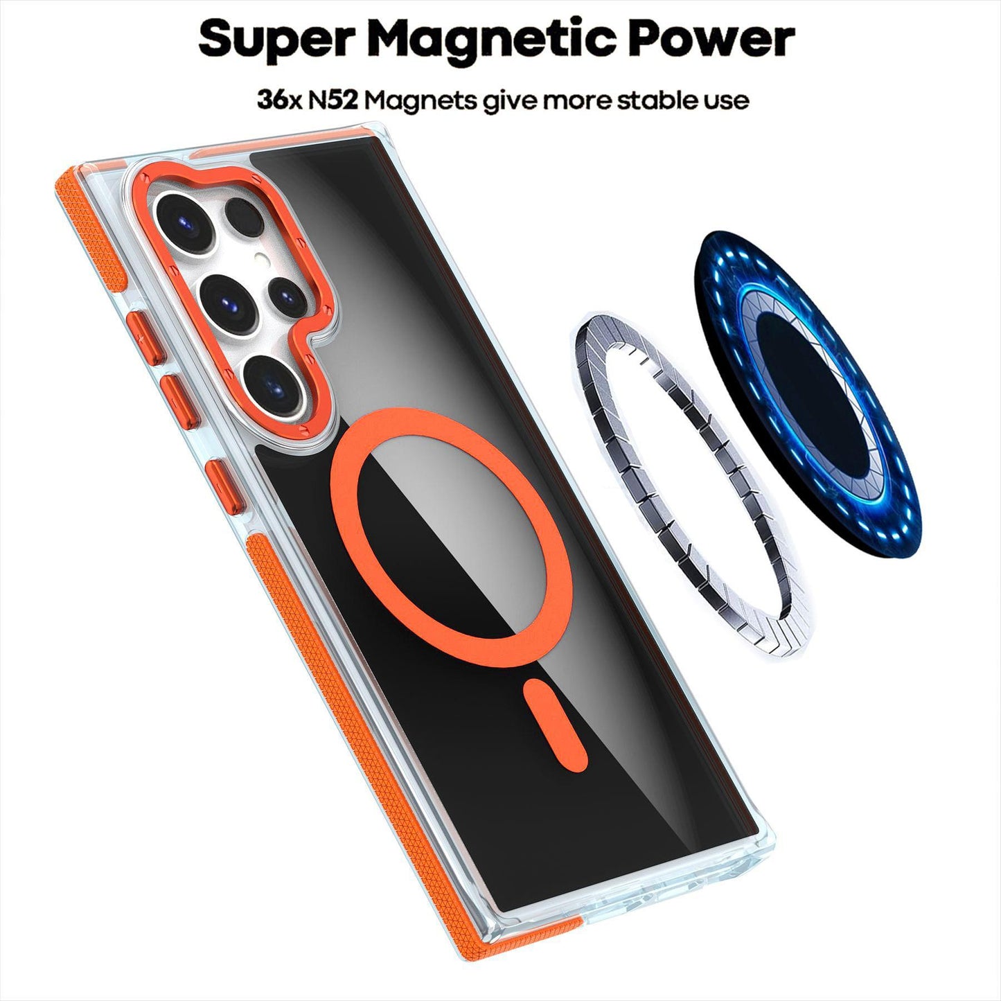 Dual Color Translucency Black Strong Magnetic For Magsafe Phone Case For Samsung S25Ultra S25+ S25 S24Ultra S23FE S23Ultra A55 A35 A25 A16 Metal Frame Shockproof Bumper Acrylic Hard Cover