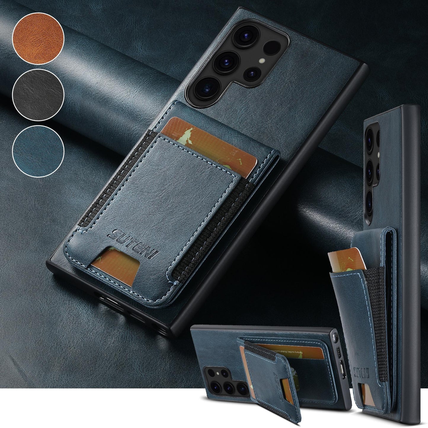 For Samsung S25 S24 S23 S22 Note20 Ultra Plus Phone Case, Smooth Surface Oil Wax Pattern Flip Elasticity Wallet Card Slot Leather Kickstand Magnetic Clasp Shockproof Phone Case