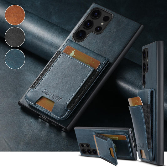 For Samsung S25 S24 S23 S22 Note20 Ultra Plus Phone Case, Smooth Surface Oil Wax Pattern Flip Elasticity Wallet Card Slot Leather Kickstand Magnetic Clasp Shockproof Phone Case