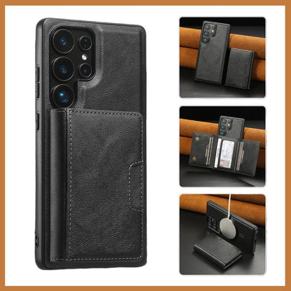 For Samsung S25 S24 S23 A16 A15 A36 A35 A56 A55 A53 Leather Phone Case with Strong Magnetic Triple Fold Wallet, Anti-Fall Card Bag Kickstand for Magsafe Shockproof Business Hard Full Cover