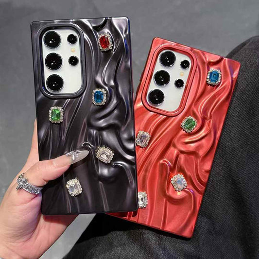 For Samsung S25Ultra S25 S24 A56 A55 A54 A36 A35 A26 A25 A16 A15, Rhinestone Fancy Shape Cool Wrinkled Tin Foil Pattern Plating Hollow Heat Dissipation Case Cooling Soft Back Cover