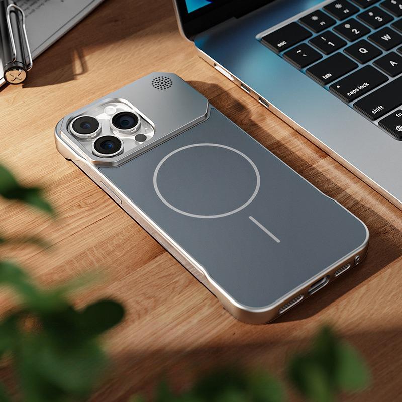 Aromatherapy Frameless Heat Dissipation Aluminium Alloy Strong Magnetic Len Protection Phone Case For iPhone 16ProMax 15 14 13 12 11, Skin Feel Shockproof Hard Full Cover