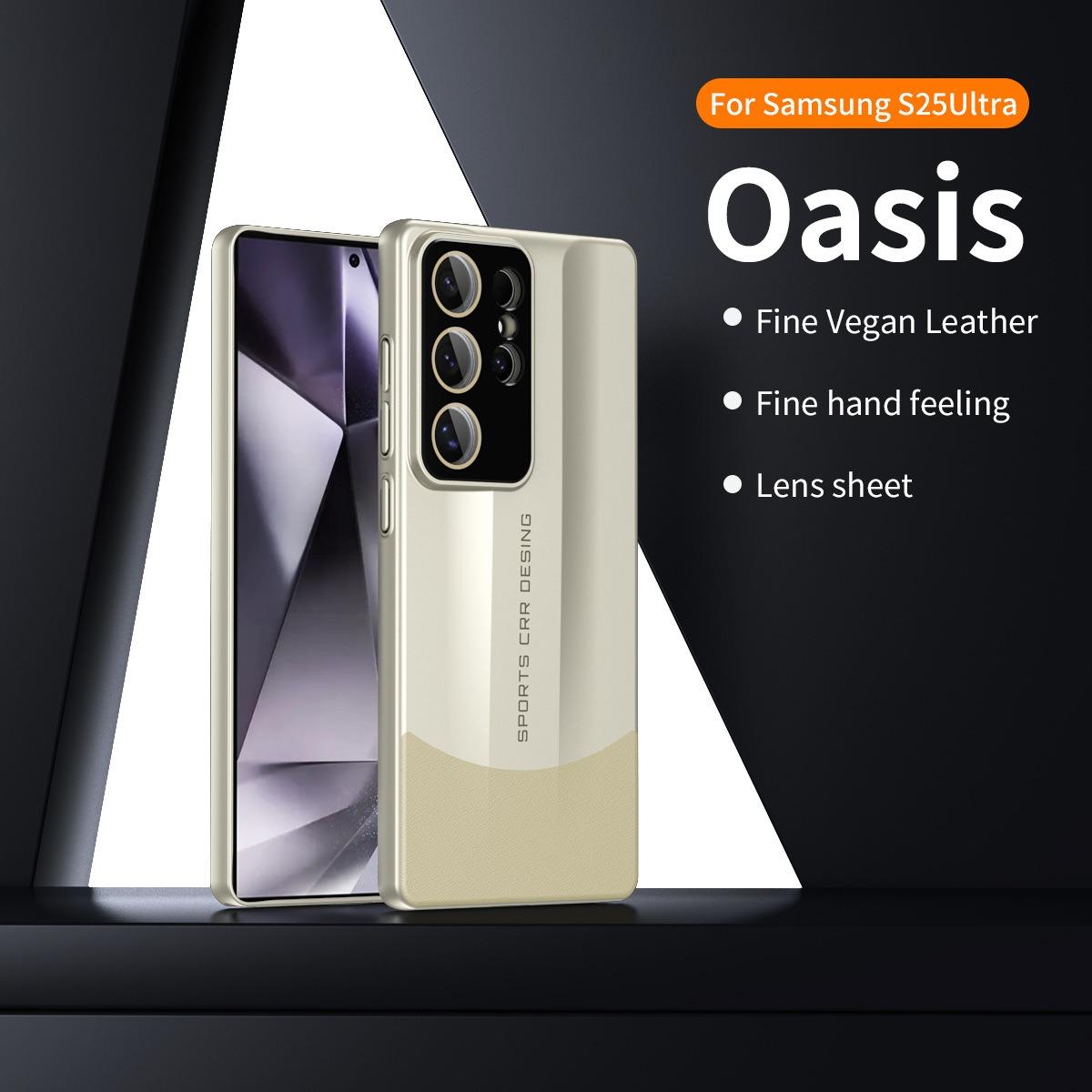 Premium PC Leather Two-tone Len Protector Shockproof Phone Case For Samsung S25Ultra S25 S24 S23 Hard Full Cover