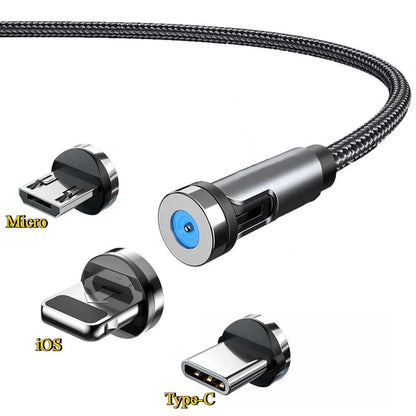 1m/2m/3m Magnetic Charging Cable 540° Rotating Magnetic Phone Charger Cable - 90° Angle Connector, Nylon-Braided Cords For iPhone For Samsung Smart Phone Accessories