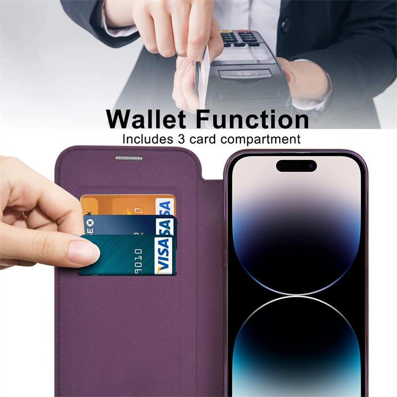 Wireless Charge Case for iPhone 16 15 14 13 Pro Max Magnetic Shockproof Flip Leather Shell Card Slot Hard PC Back Cover