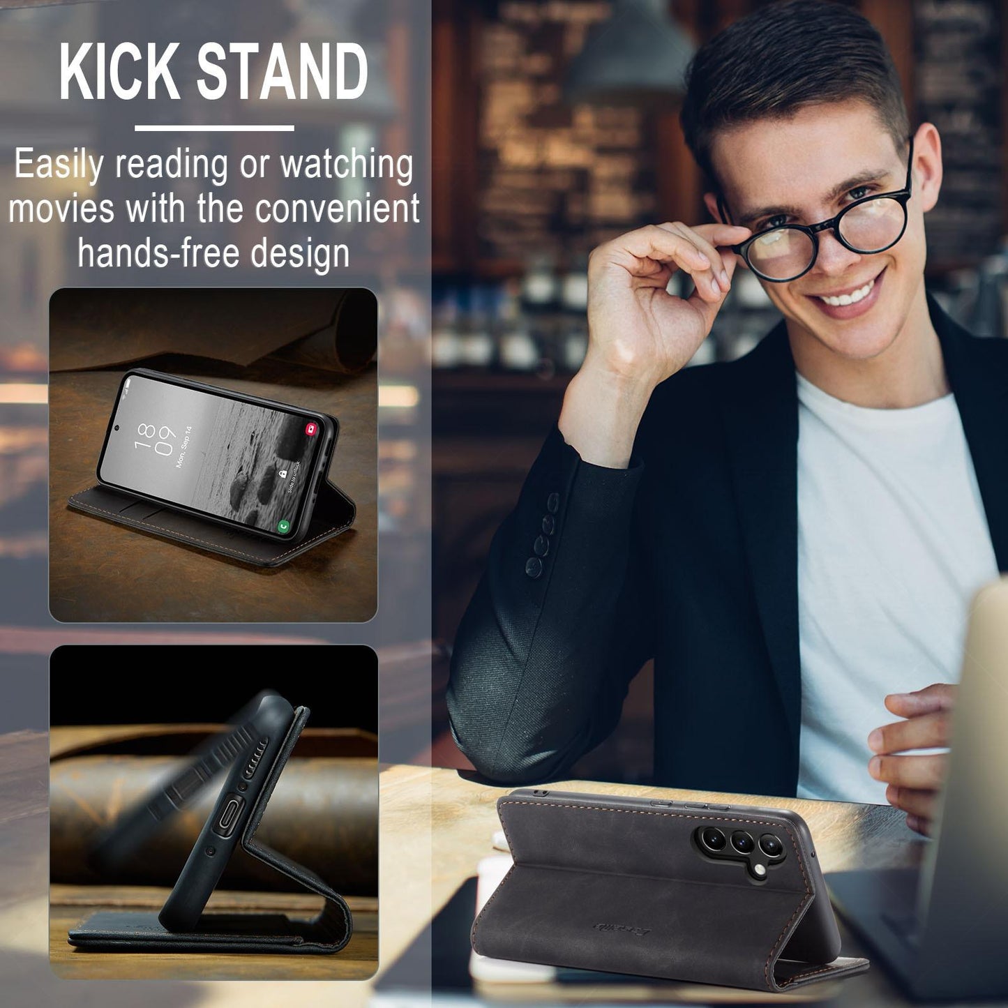 For Samsung S25Ultra S24 S23 S22 S21 Note20 Case With Card Holder, Matte Wallet Case For Women Men, Durable Faux Leather Kickstand Magnetic Clasp Shockproof Phone Case