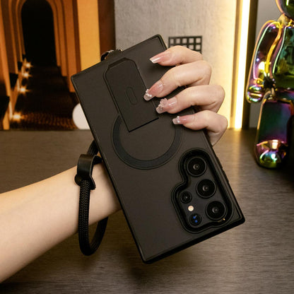 Matte Clear Portable Kickstand Magnetic Phone Case With Multifunctional Wristband For Samsung S25Ultra S25Plus S24FE S24Ultra S25 S24 S23 Skin Feel Shockproof Camera Metal Frame