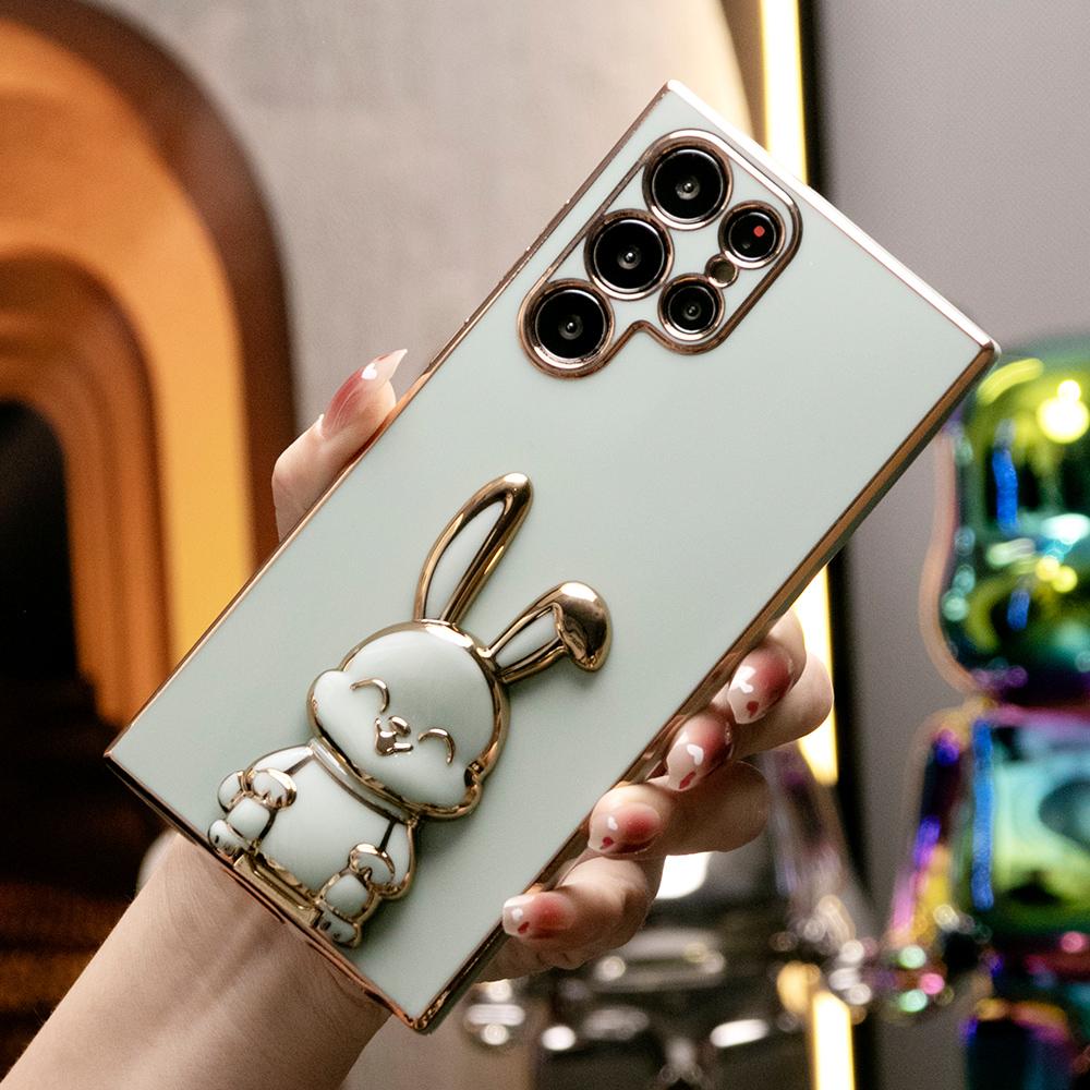 Rabbit Stand Plating Phone Case for Samsung S25Ultra S25Plus S25 S24Ultra S24Plus S24 S24FE