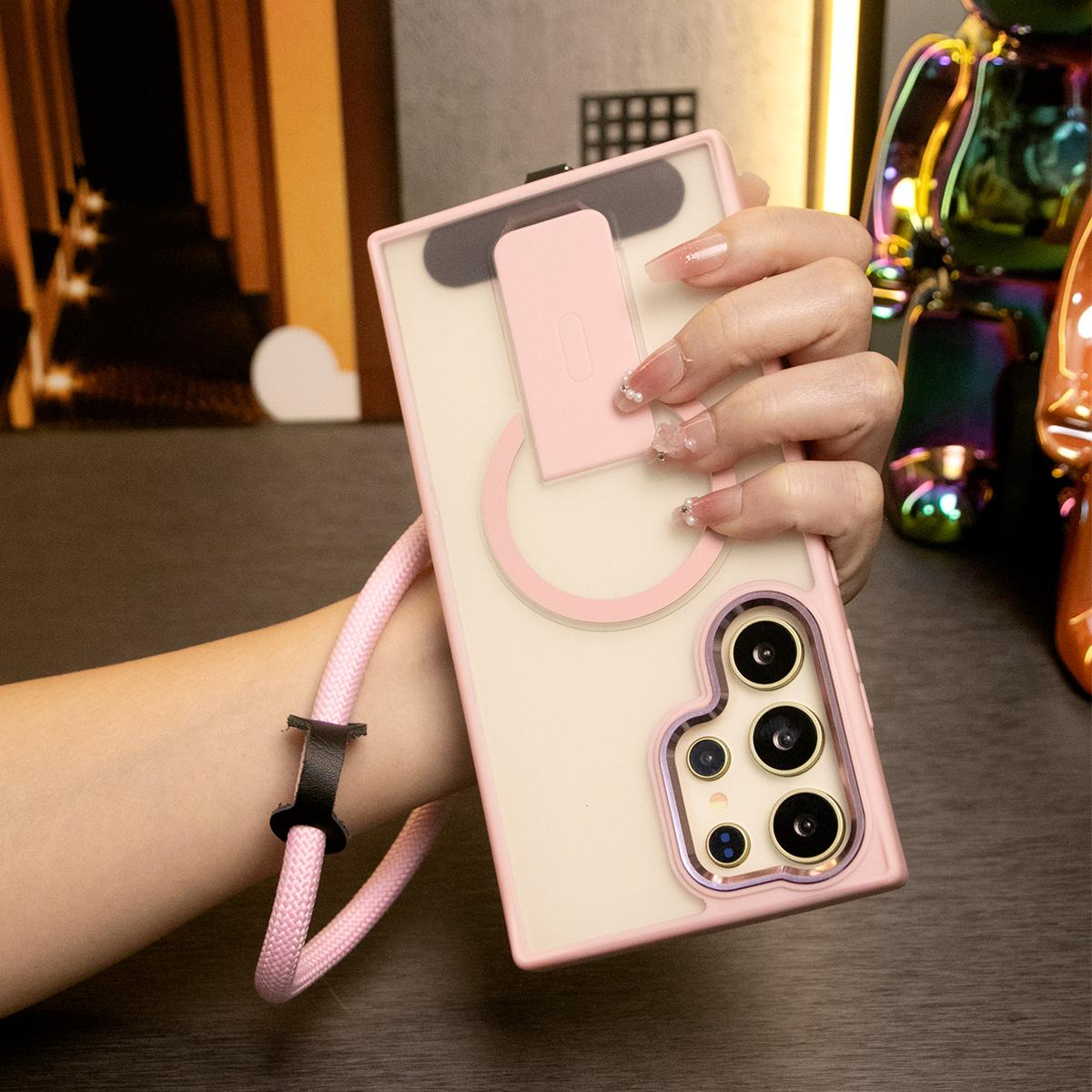 Matte Clear Portable Kickstand Magnetic Phone Case With Multifunctional Wristband For Samsung S25Ultra S25Plus S24FE S24Ultra S25 S24 S23 Skin Feel Shockproof Camera Metal Frame