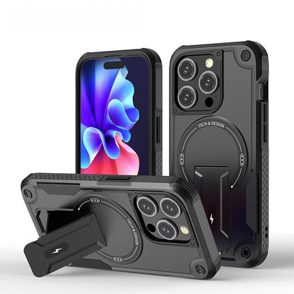 Anti-Dust Anti-Fall Heavy Duty Protection Shockproof Magnetic Phone Case With Kickstand for iPhone 16ProMax 16 15 14 13 12 11 Bumper Matte Hard Cover