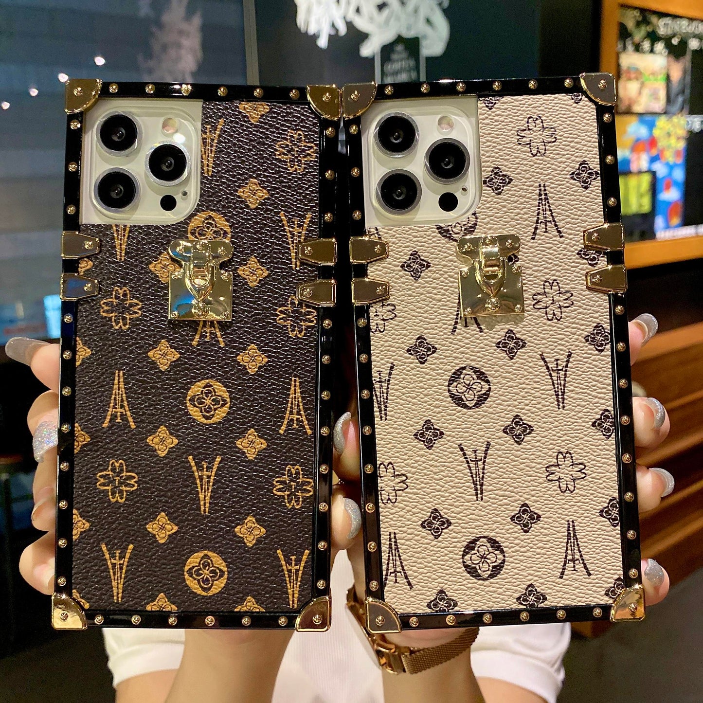 Luxury Classic Leather Lock Anti Drop Heavy Duty Protection Phone Case For Samsung S25 S24 S23 S22 S21 Note20 A15 A25 A35 A55 Fashion Square Case Back Cover For iPhone 16 15 14 13 12 11 X XR