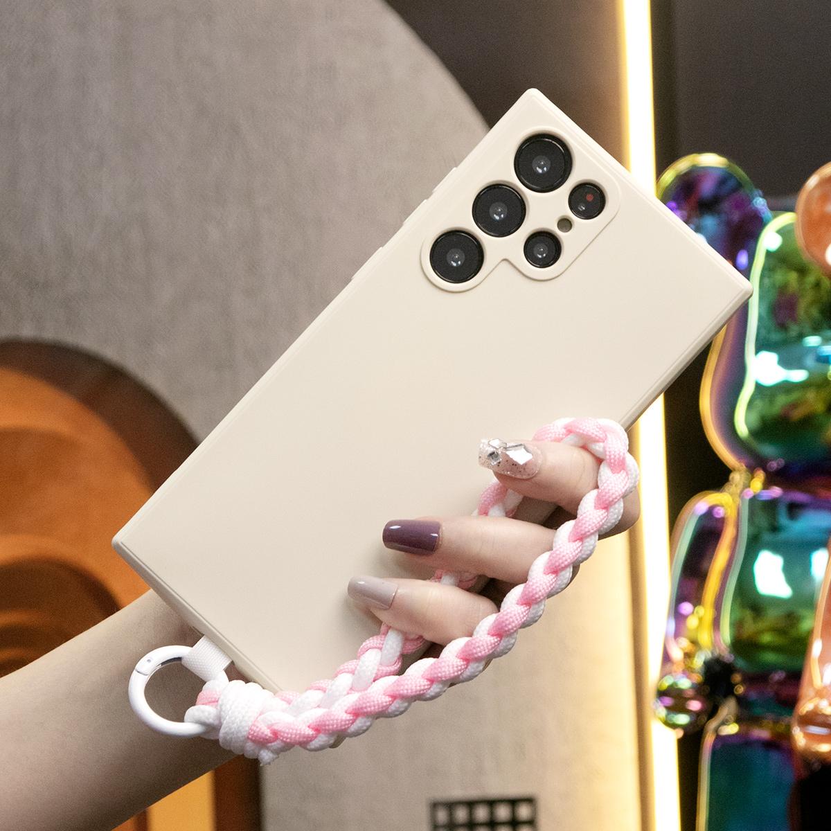 Silicone Matte Phone Case with Braided Rope Bracelet For Samsung S25 S25Plus S25Ultra S24 S24FE S24Plus S24Ultra Camera Protect Soft Cover