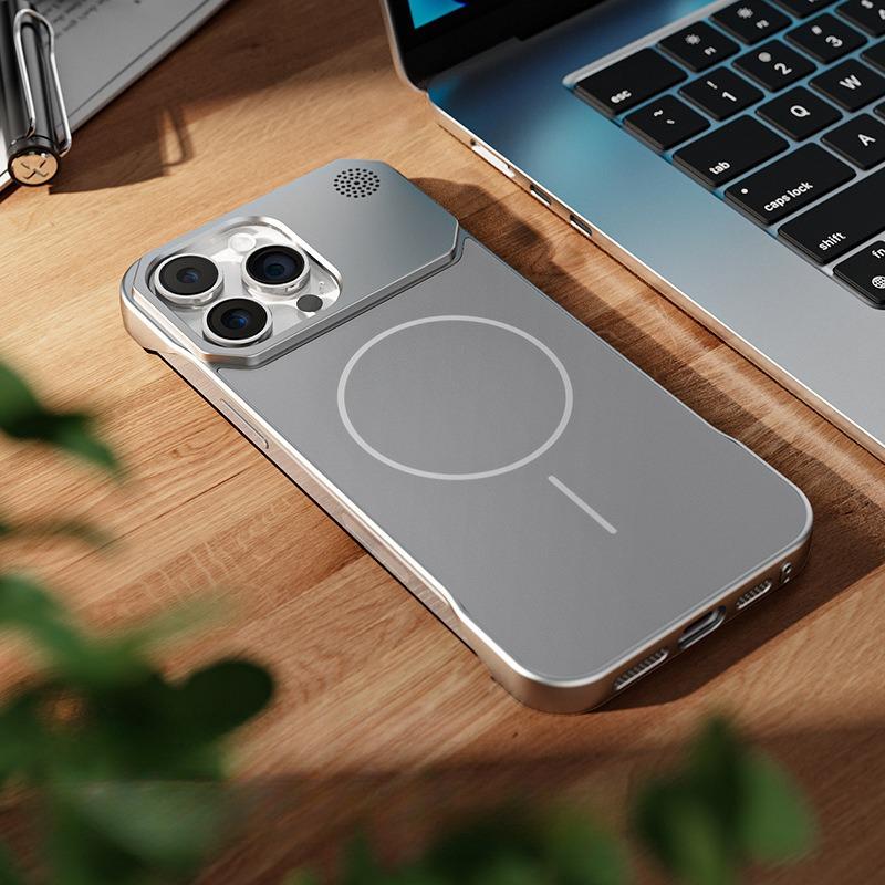 Aromatherapy Frameless Heat Dissipation Aluminium Alloy Strong Magnetic Len Protection Phone Case For iPhone 16ProMax 15 14 13 12 11, Skin Feel Shockproof Hard Full Cover