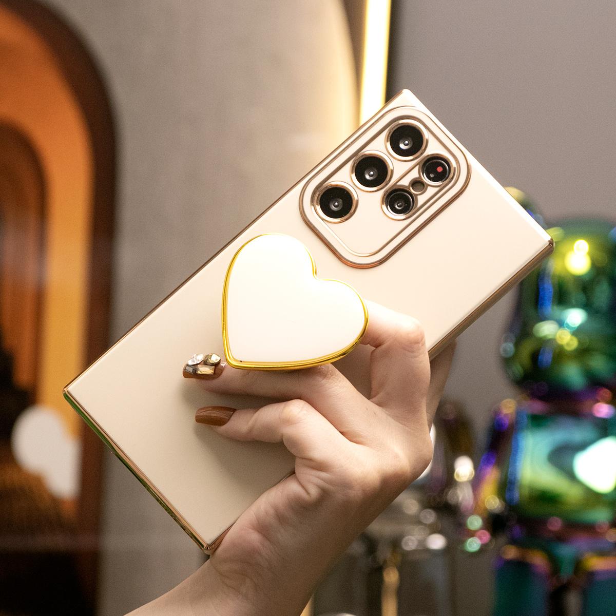 Love Heart Kickstand Pop Stand Plating Soft Phone Case For Samsung S25Ultra S25 S24Ultra S24FE S24 S23 S22 A15 A16 A25 A35 A53 A54 A55
