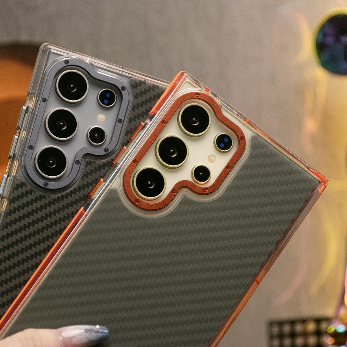 Two-tone Carbon Fiber Pattern Phone Case, Metal Hardware Camera Protective Acrylic Cover, With Adjustable Woven Strap, Shockproof Anti-Fall Bumper For iPhone 16 15 14 13 12 11