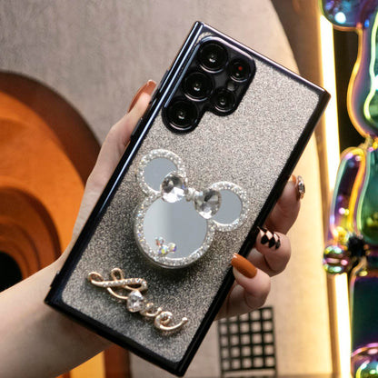 Luxury Diamond Mouse Head Mirror Kickstand Glitter Clear Gradient TPU Plating Shockproof Soft Phone Case For Samsung S25 S24 S23 S22 S21 Note20