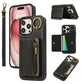 For iPhone 16ProMax 16 15 14 13 12 Leather Phone Case with Double Folding Wallet Wristband, Anti-Fall Card Bag Kickstand Shockproof Business Hard Full Cover