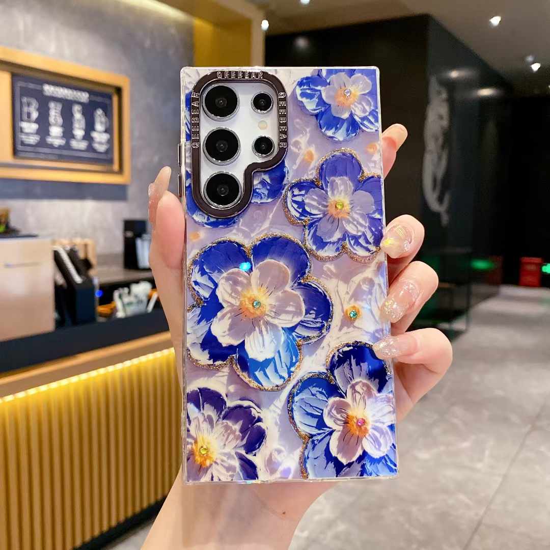 For Samsung S25 S24 S23 S22 A34 A35 A53 A54 A55 Note20Ultra Phone Case, Luxury Elegant Colorful Rainbow Castle Butterfly Flower Oil Painting Metal Camera Frame Anti-drop Hard Shockproof Full Cover