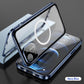 Double Sided HD Glass Matte Back Cover Aluminium Alloy For Magsafe Full Cover 360 Magnetic Ring High Definition Metal Case For iPhone 16ProMax 16 15 14 13 12 Pro Max Glass Full Cover
