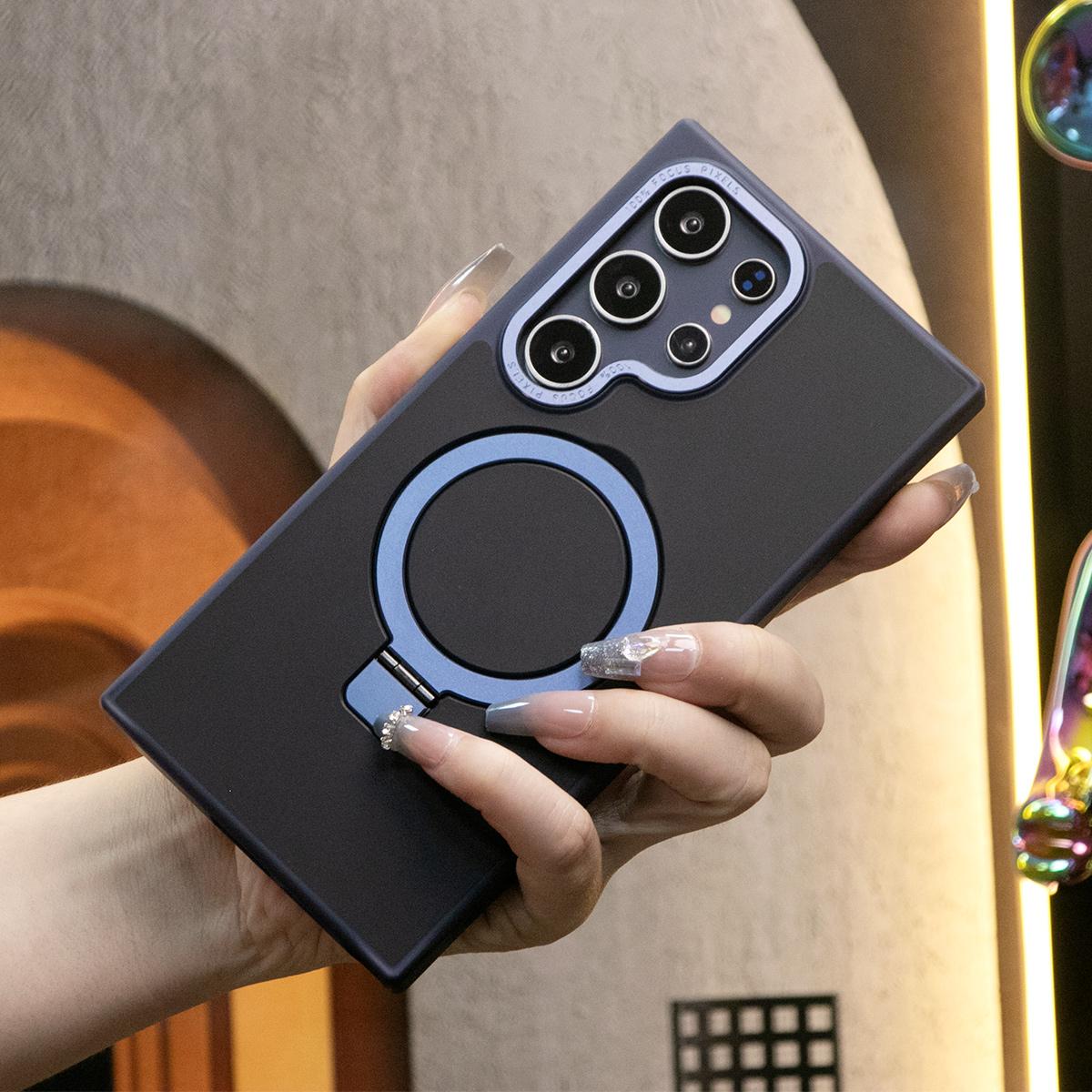 For iPhone 16 15 14 13 12 11 Phone Case, Matte Clear Acrylic Magnetic Metal Frame Kickstand [Compatible with MagSafe] [Not Yellowing] Shockproof Hard Full Cover