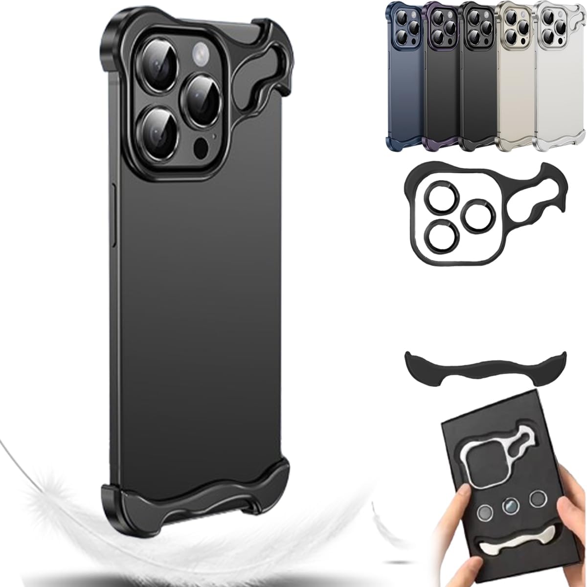 Special-Shaped Metal Corner Pad Anti-Fall Phone Case Suitable For iPhone 16 15 14 13 Pro Max, Borderless Slim No Back Bumper with Camera Cover Bumper Phone Case