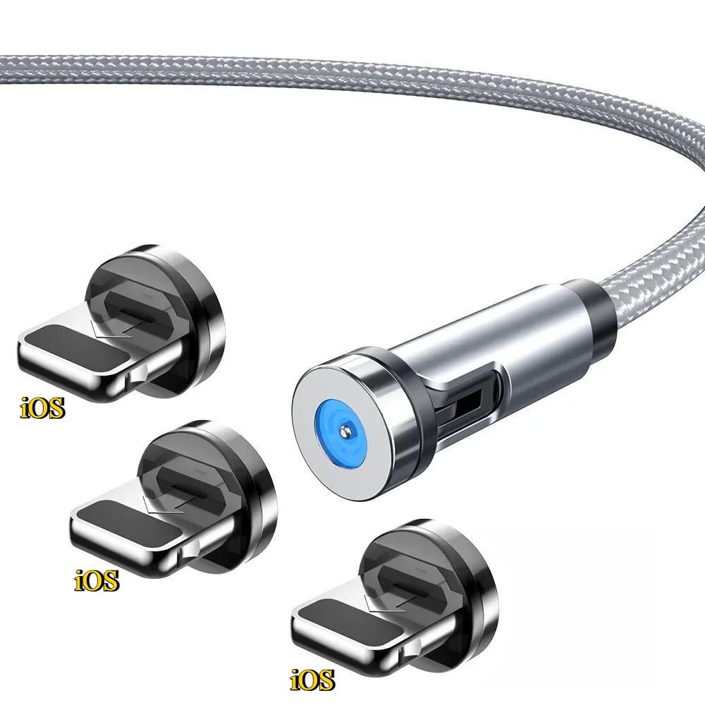 1m/2m/3m Magnetic Charging Cable 540° Rotating Magnetic Phone Charger Cable - 90° Angle Connector, Nylon-Braided Cords For iPhone For Samsung Smart Phone Accessories