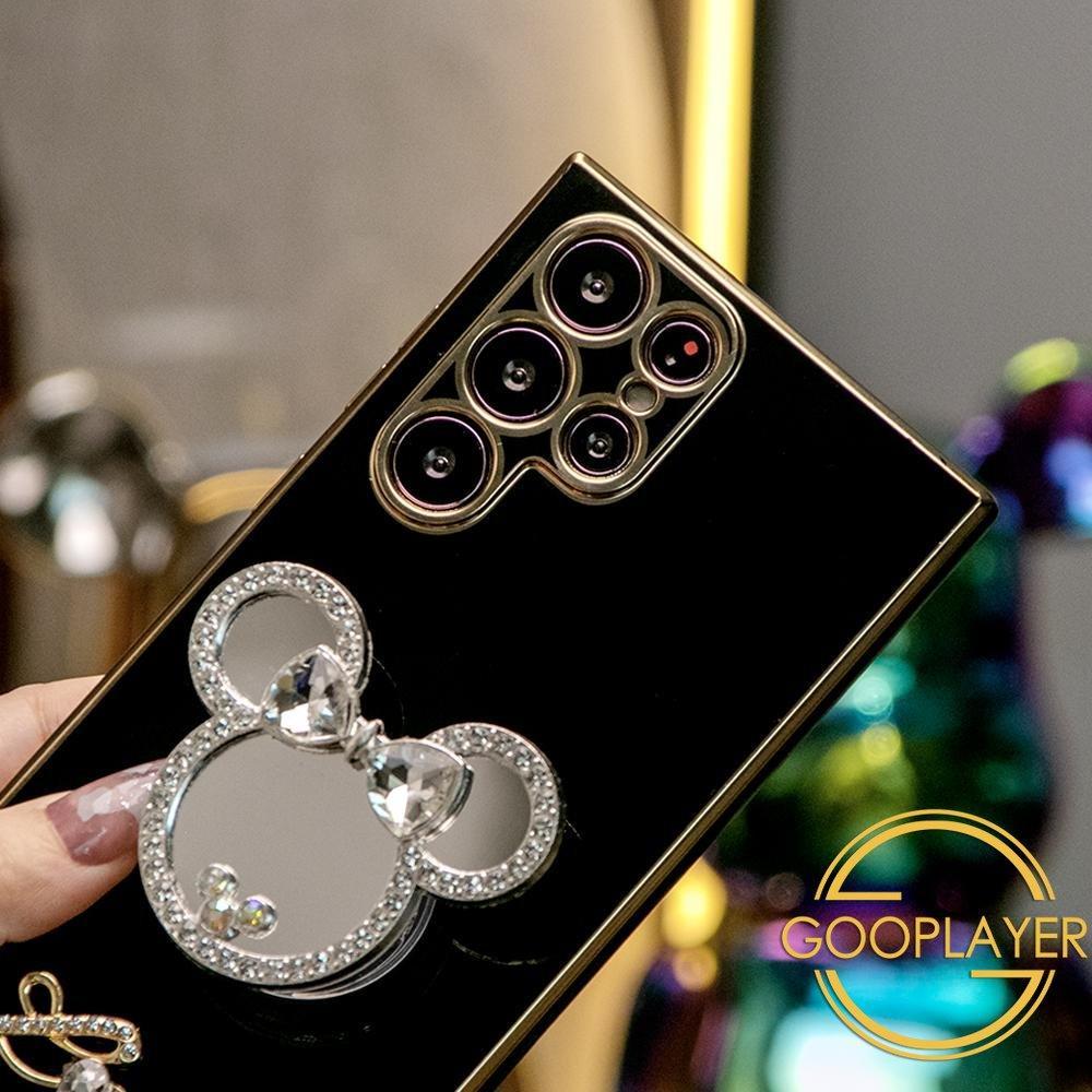 Mouse Head Mirror Pop Stand Kickstand Plating Phone Case For Samsung S25 S25Plus S25Ultra S24 S24FE S24Plus S24Ultra