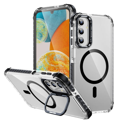HD Transparent Anti-Dust Four Corner Anti-Fall Bumper Shockproof Strong Magnetic Phone Case With Metal Camera Kickstand for Samsung S25Ultra S24 S23FE S23 A14 A15 A25 A35 A54 A55