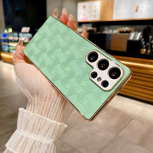 For Samsung S25Ultra S25 S24 S23 A56 A55 A54 A53 A36 A26 A16 Phone Case, Luxury Glitter Fanshaped Pattern Leather Plating Matte Shockproof Hard Full Cover