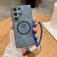 For Samsung S25Ultra S25Edge S24 S23 S22 S21 Note20 Case With Weave Wristband, Astronaut Pattern Matte Suede Leather Magnetic Shockproof Anti-Slip Hard Phone Case