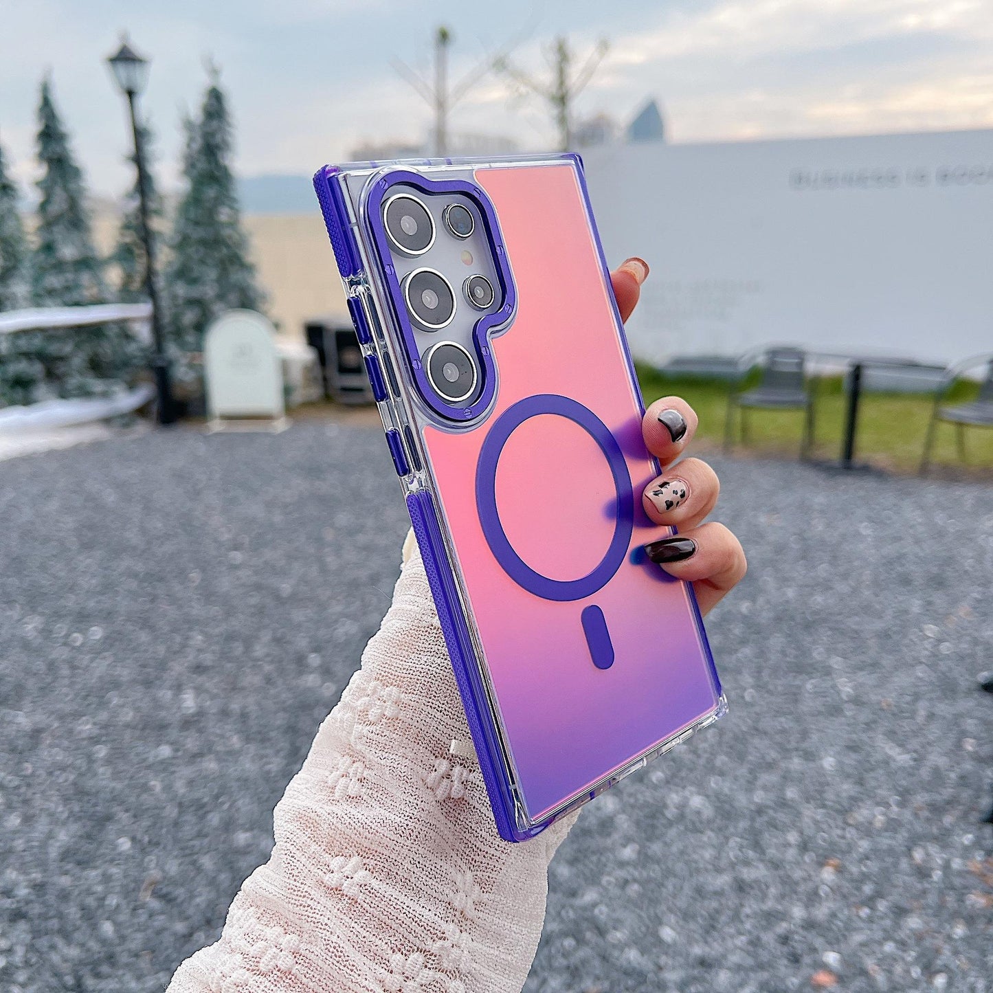 Laser Gradient Chameleon Strong Magnetic Wireless Charging Phone Case For Samsung S25Ultra S25 S24 S23 S22 A06 A15 A16 A25 A35 A36 A53 A54 A55 Metal Frame Acrylic Shockproof Hard Cover