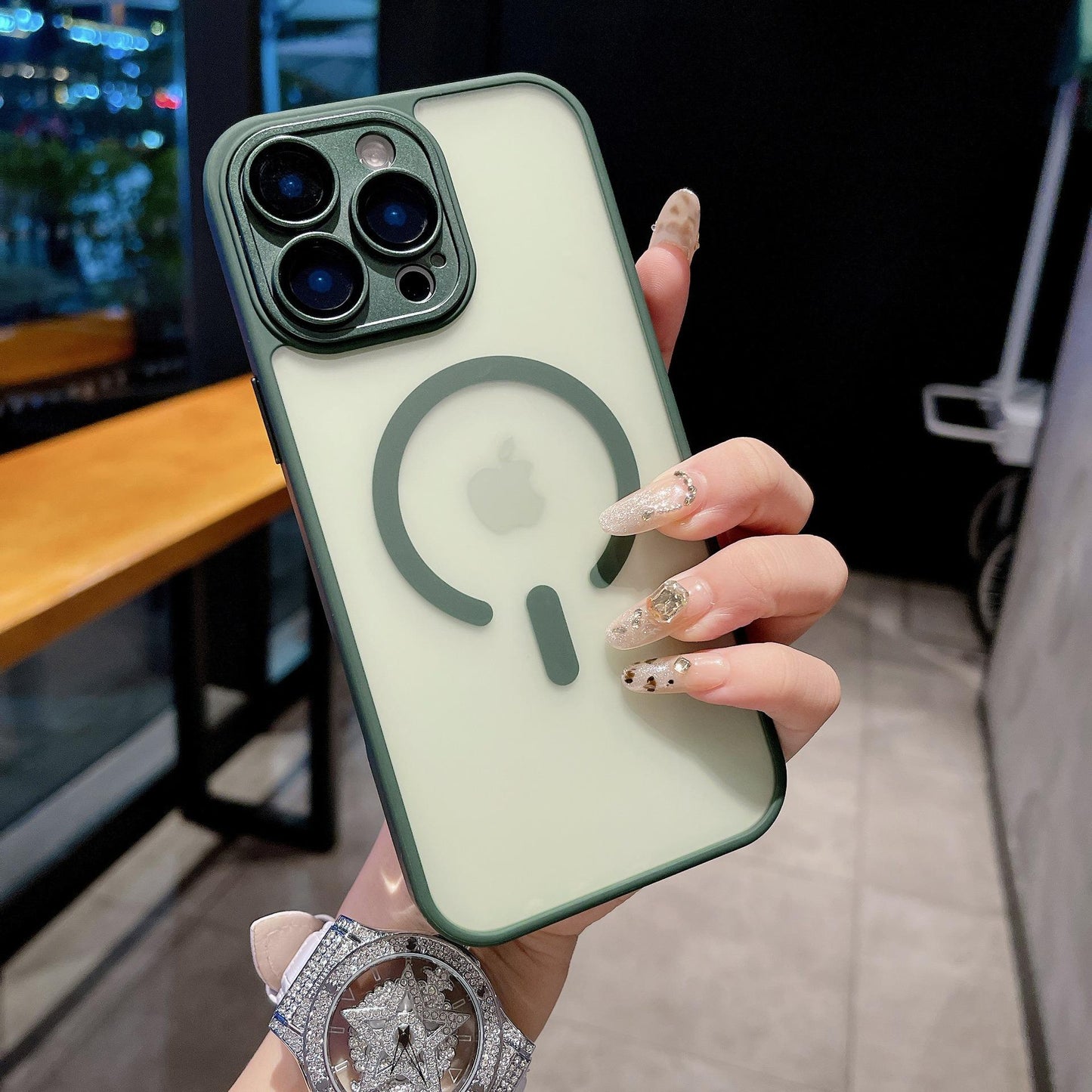 For iPhone 16ProMax 16 15 14 13 Phone Case, Matte Transparent C Pattern Magnetic Acrylic Slim, Camera Len Protector Cover Protection Hard Full Cover