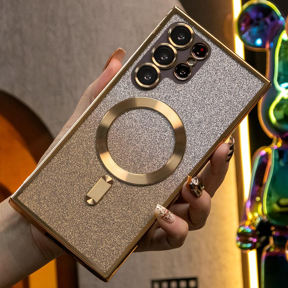 Glitter Gradient Magnetic Wireless Charge Transparent Soft Phone Case For Samsung A15 A25 A35 A55